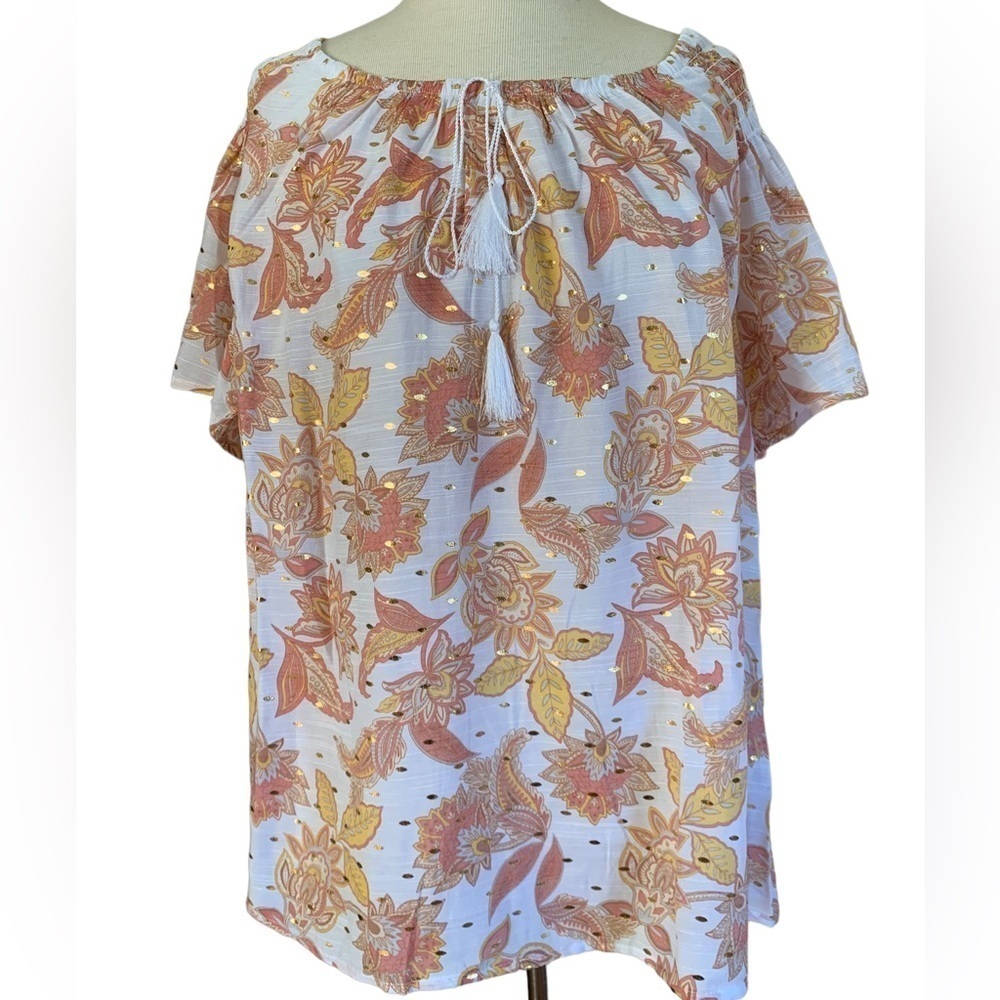 HARVE BENARD 3X Peach Plus size floral top blouse shirt